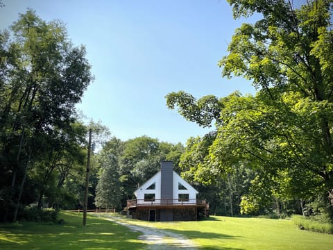 Follow the quiet drive to your secluded retreat, where a wide lawn, wraparound deck, and towering trees welcome you to slow down. 🏡🌳