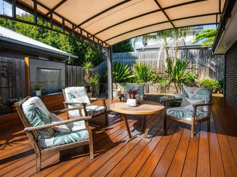 Back Deck with comfortable seating & water feature