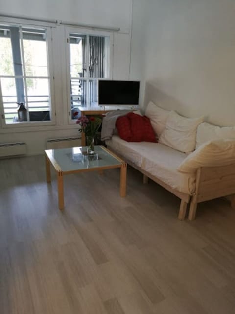 Cosy living room with a comfortable sofa and a coffee table.