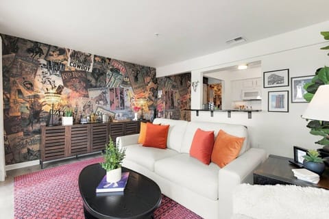 Comfortable living room with attached private patio that overlooks the Cumberland River. The couch turns into a Queen sleeper sofa. Smart TV with cable and all the apps you could want.