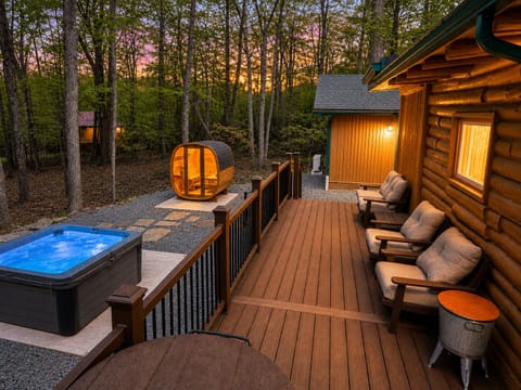 Relaxing on the Deck, taking a dip in the Hot Tub or winding down in the Sauna.