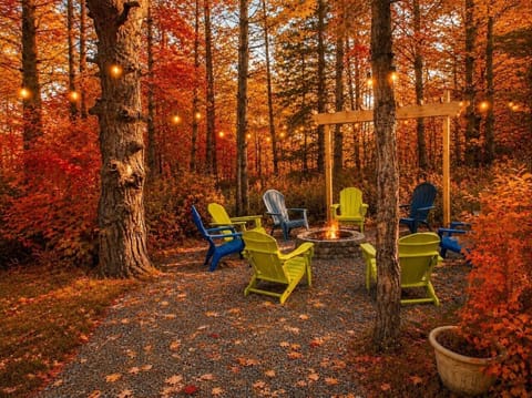 Autumn nights were made for this 🔥 Cozy up around the woodland fire pit surrounded by vibrant fall color.