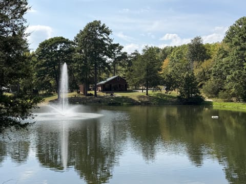 Relax and unwind with peaceful pond views from your cabin retreat