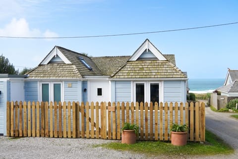 Exterior of Driftwood beach house in Gwithian Towans St Ives Bay Cornwall with Forever Cornwall