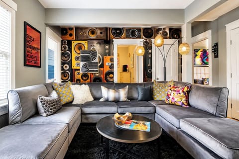 Welcome to Legends of Louisville! This first-floor living room brings the vibe with statement art, retro touches, and a front-row feel worthy of the Legends name