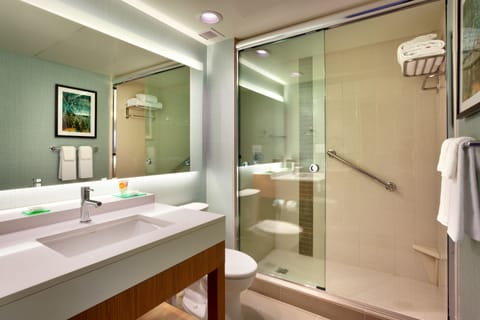 Desk, laptop workspace, blackout drapes, iron/ironing board