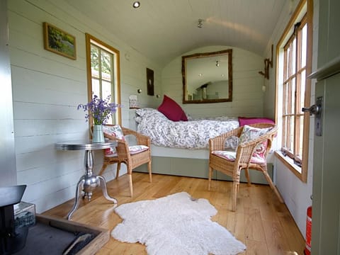 Belle, the sleeping hut, complete with woodburning stove 
