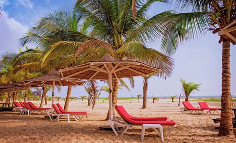 Private beach, sun loungers, beach towels, beach bar
