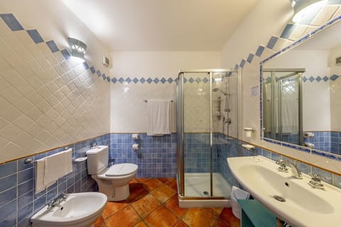 Shower, free toiletries, hair dryer, bidet