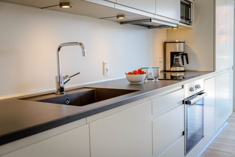 Apartment, 1 Bedroom, Patio (3 People - Linen Excluded) | Private kitchen | Fridge, microwave, oven, stovetop