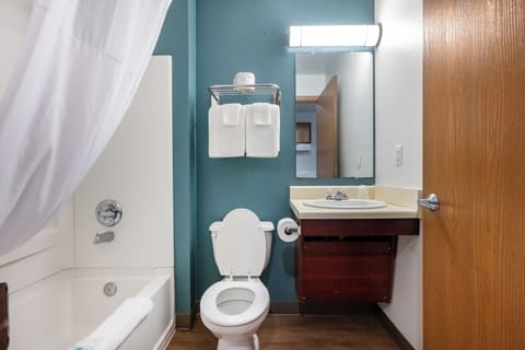 Room, 1 Queen Bed, Non Smoking (Efficiency) | Bathroom | Combined shower/tub, free toiletries, hair dryer, towels