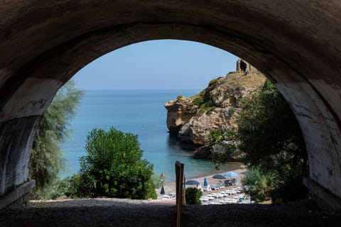 Private beach, sun loungers, beach umbrellas, windsurfing