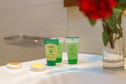 Free toiletries, hair dryer, towels, soap