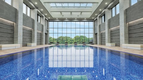 Indoor pool, open 9 AM to 8 PM, sun loungers