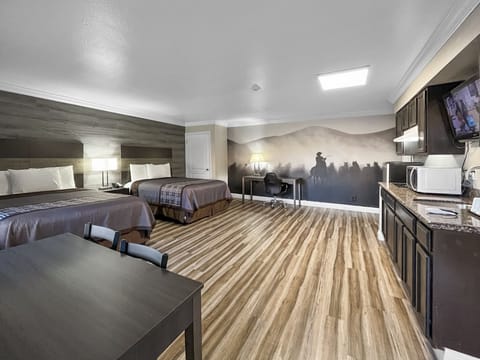 Standard Room, 2 Queen Beds, Kitchen | Desk, laptop workspace, blackout drapes, iron/ironing board