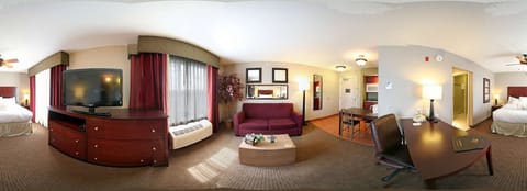 Premium bedding, pillowtop beds, desk, laptop workspace