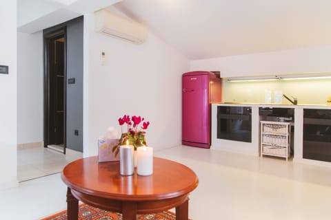 Luxury Apartment | Private kitchen | Fridge, stovetop, electric kettle