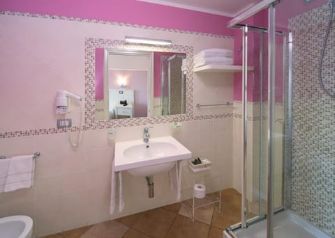 Shower, free toiletries, hair dryer, bidet