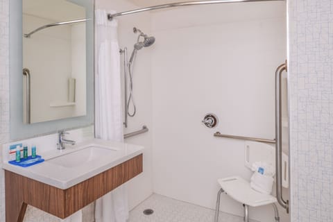 Room, 1 King Bed, Accessible (Communications, Mobil, Roll-In Shower) | Bathroom | Free toiletries, hair dryer, towels