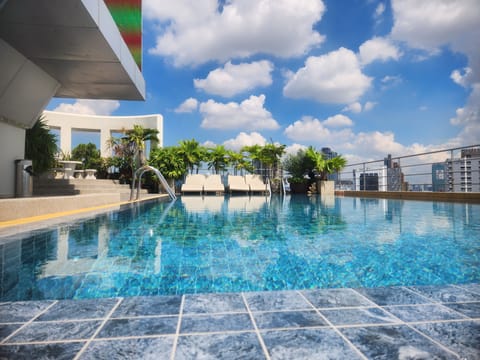 Outdoor pool, sun loungers