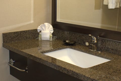 Combined shower/tub, free toiletries, hair dryer, towels