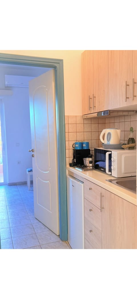 Fridge, stovetop, electric kettle, toaster