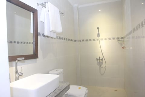 Shower, free toiletries, towels