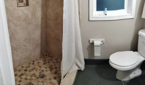 Shower, free toiletries, towels