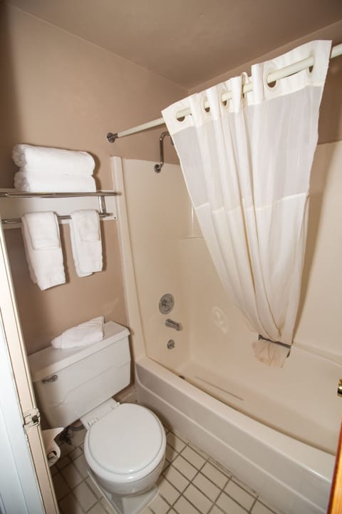 Combined shower/tub, free toiletries, towels