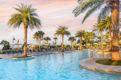 Outdoor pool, pool umbrellas, sun loungers