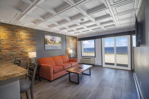 Suite, 1 King Bed with Sofa bed, Lake View | Living area | Flat-screen TV