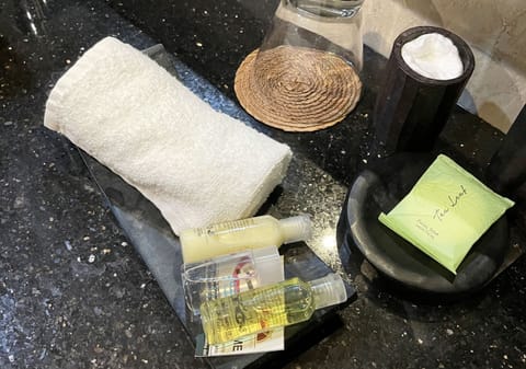 Free toiletries, hair dryer, towels