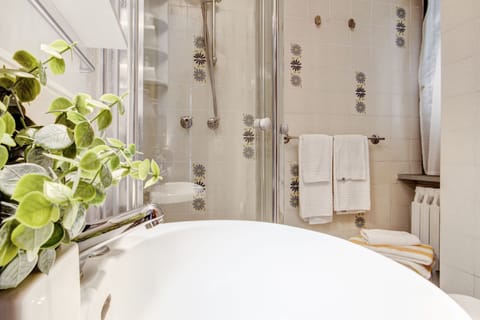 Shower, free toiletries, hair dryer, bidet