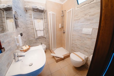 Shower, free toiletries, hair dryer, bidet