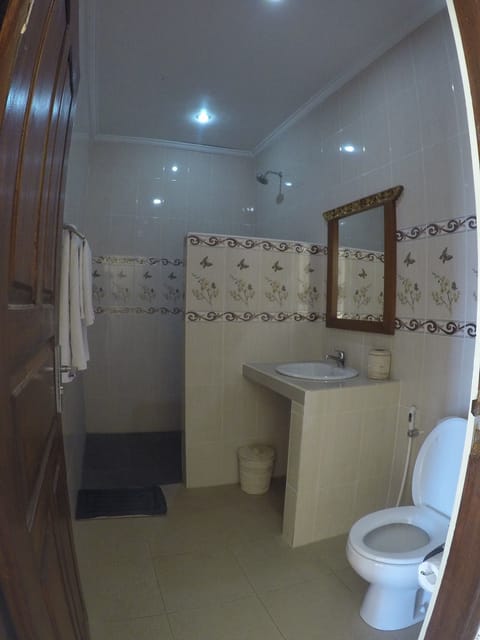 Shower, free toiletries, hair dryer, slippers