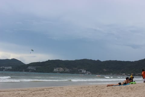 On the beach, white sand