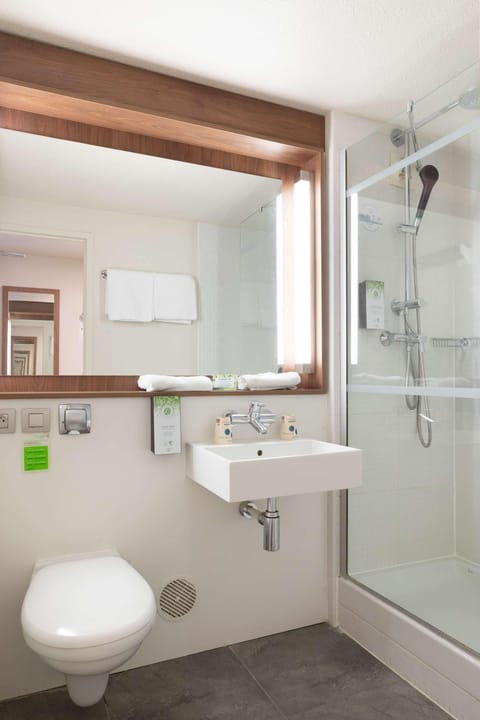 Eco-friendly toiletries, hair dryer, towels