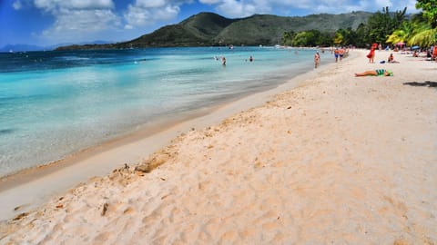 On the beach, white sand, kayaking