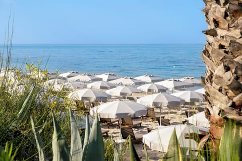 Private beach, free beach shuttle, sun loungers, beach umbrellas