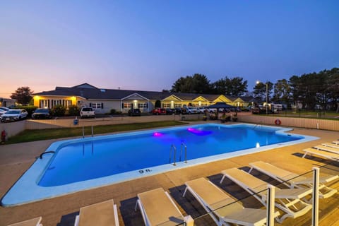 Seasonal outdoor pool, pool umbrellas, sun loungers