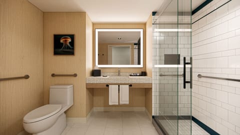 Room, 1 King Bed, Shower Grab Bars | Bathroom | Shower, free toiletries, hair dryer, soap