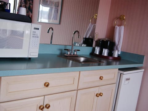 Mini-fridge, microwave, coffee/tea maker