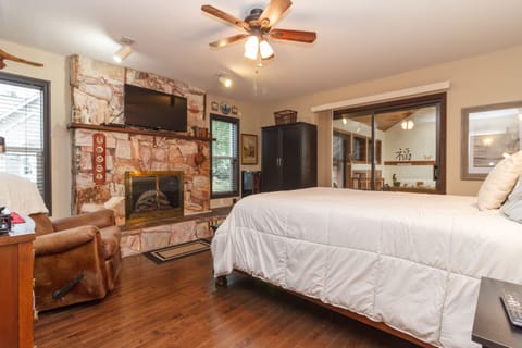 48-inch flat-screen TV with cable channels, printers