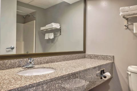 Combined shower/tub, free toiletries, hair dryer, towels