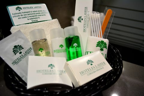 Shower, free toiletries, hair dryer, towels