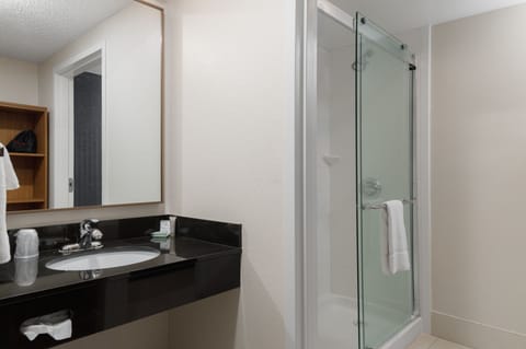 Room, 1 King Bed with Sofa bed | Bathroom | Hair dryer, towels