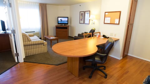 Suite, 1 Bedroom, Kitchen (Living Area) | Desk, laptop workspace, blackout drapes, iron/ironing board