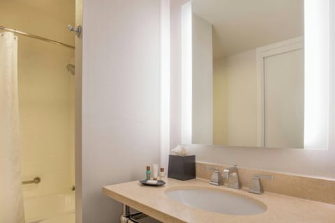 Combined shower/tub, free toiletries, hair dryer, towels