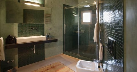 Combined shower/tub, free toiletries, hair dryer, slippers