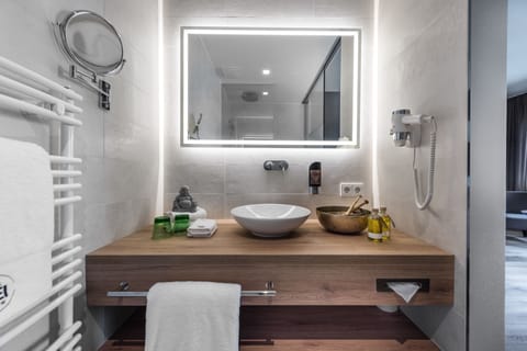 Double Room (Wellness) | Bathroom | Shower, free toiletries, hair dryer, bathrobes